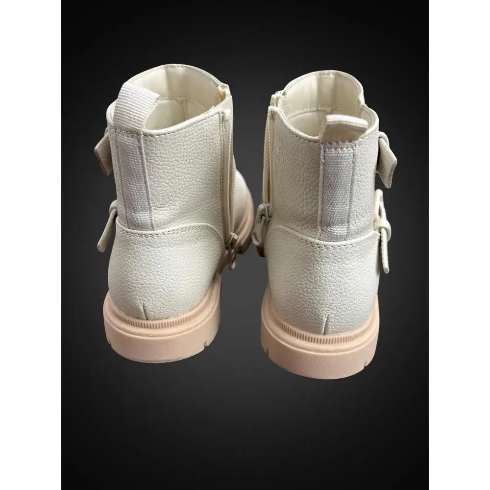 Cat & Jack Girls Bootie US 12 White Ankle Buckle Zip Round Toe Non-Marking